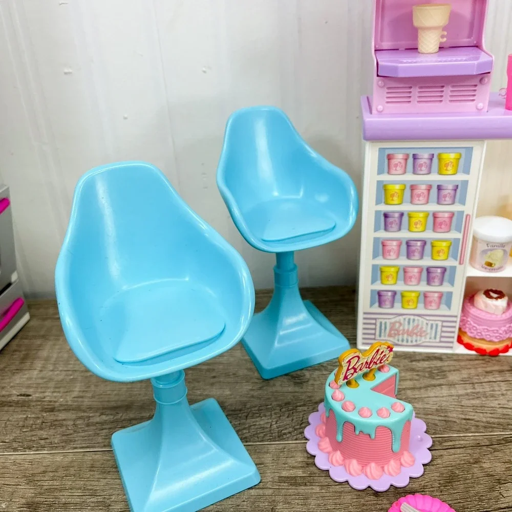 Barbie Sweet Shop Playset Ice Cream Counter Chairs Cake Accessories Lot